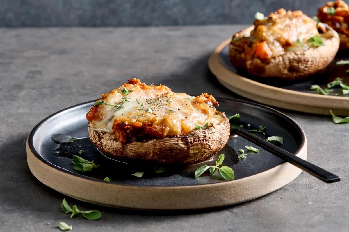 Pizzapilze aus der Kategorie Snacks &amp; Fingerfood. Das fertige Gericht schön angerichtet und fotografiert aus Vogelperspektive (Food Fotografie). Serviervorschlag, Original Tiptopf Rezept, aus dem bekanntesten Kochbuch der Schweiz